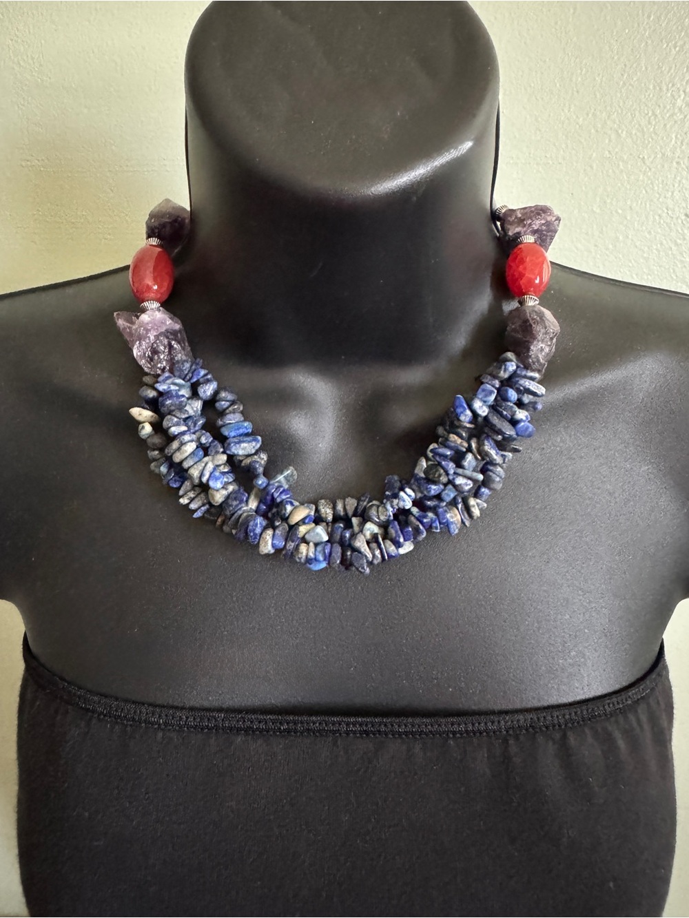 Necklace  Multi-Strand  Blue Lapis Lazuli Amethyst Carnelian